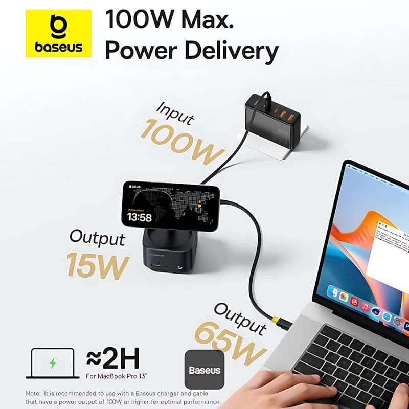 هاب 7 پورت و شارژر وایرلس باسئوس مدل Baseus MagPro Series II
