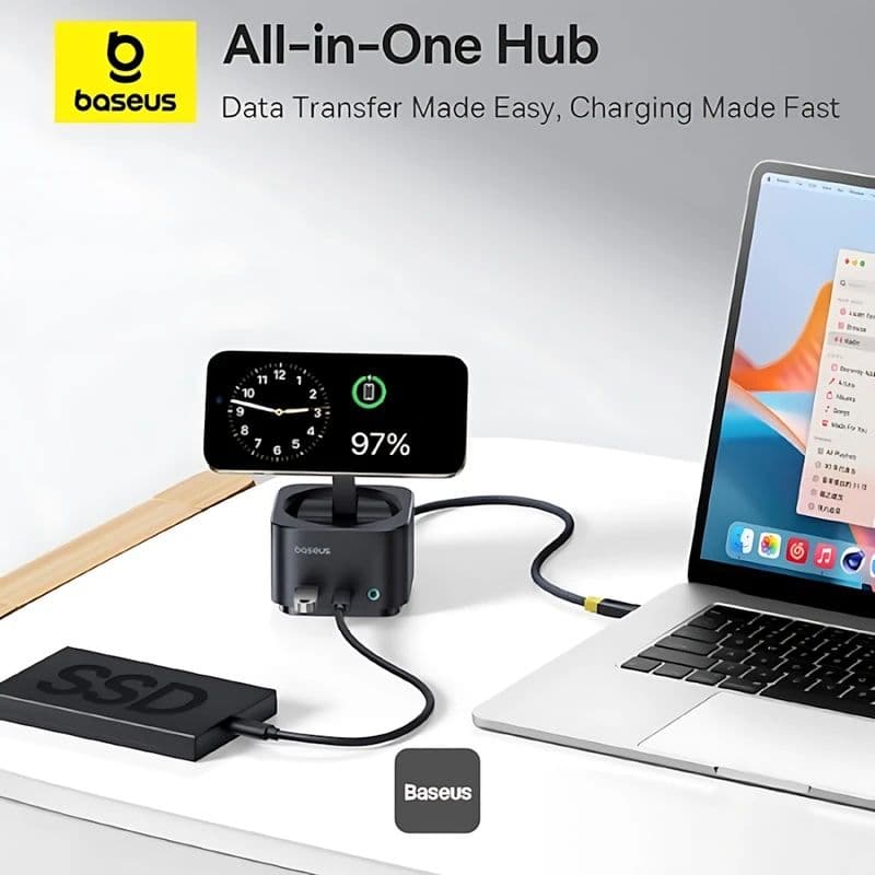 هاب 7 پورت و شارژر وایرلس باسئوس مدل Baseus MagPro Series II