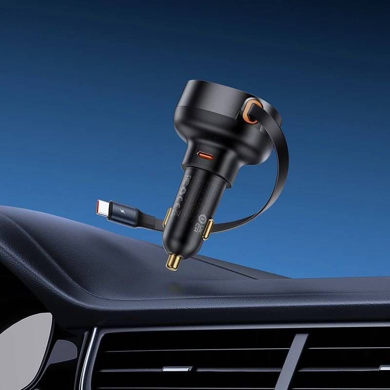 شارژر فندکی 60 وات بیسوس مدل Retractable به همراه کابل USB-C