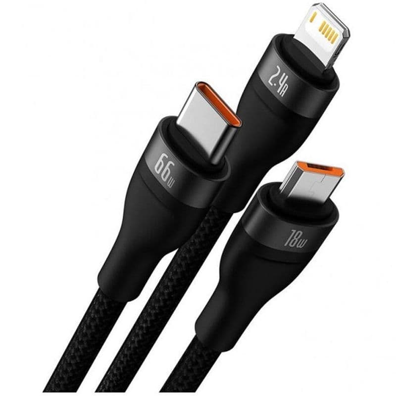 کابل سوپر فست شارژ سهسر بیسوس BasFlaeus sh Series Ⅱ USB to Micro + Lightning + Type-C 100W طول 1.2 متر