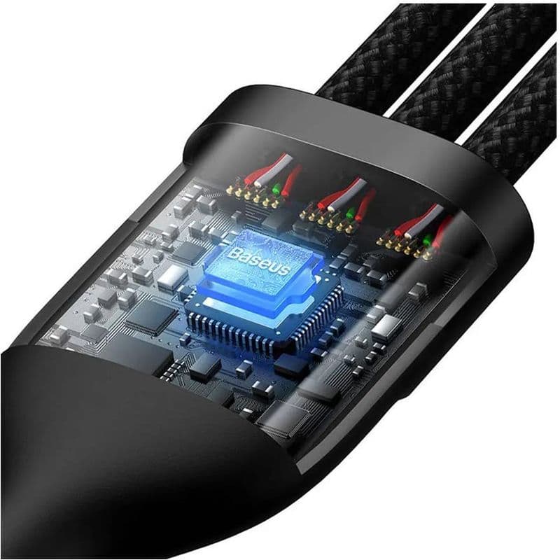 کابل سوپر فست شارژ سهسر بیسوس BasFlaeus sh Series Ⅱ USB to Micro + Lightning + Type-C 100W طول 1.2 متر